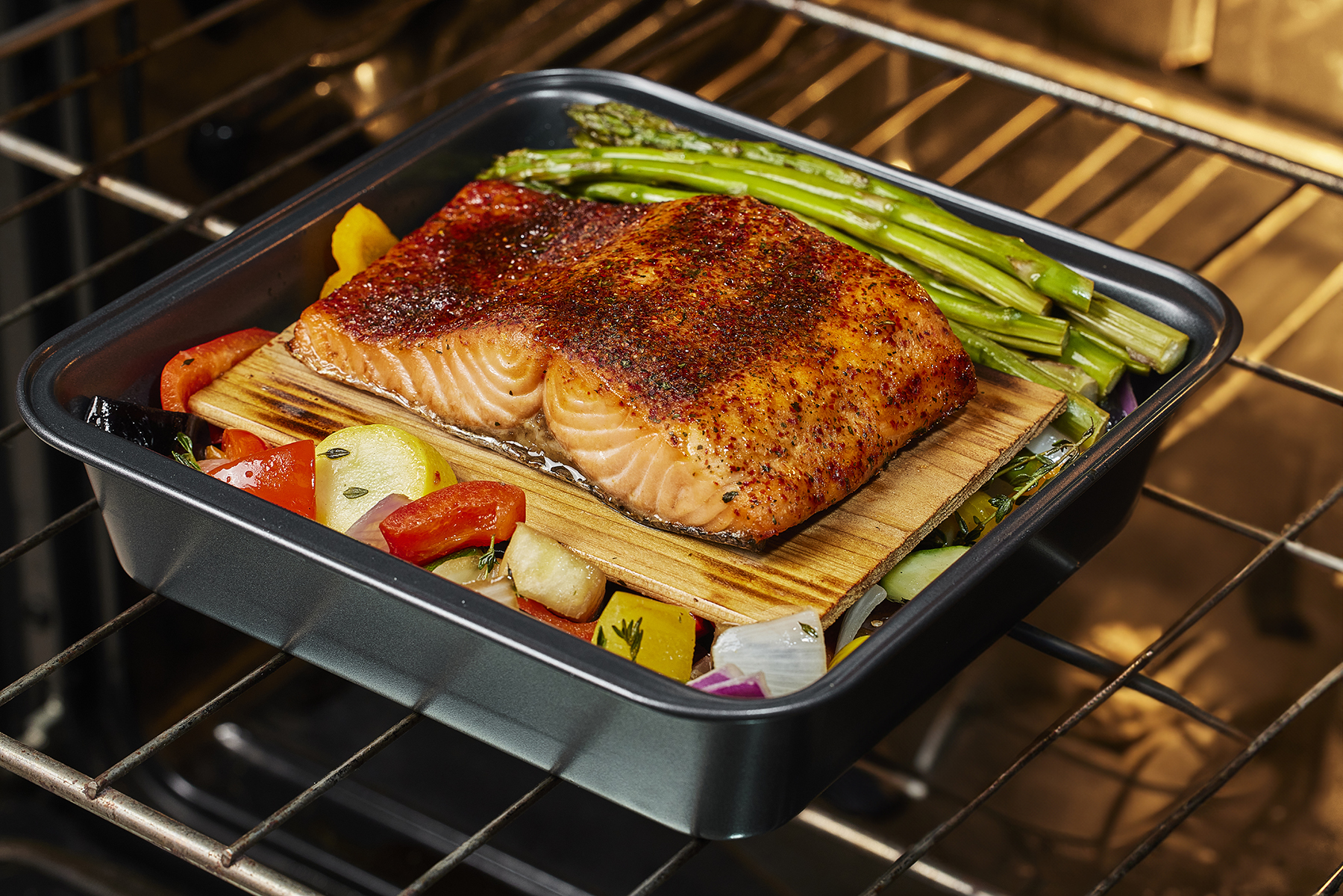 MOWI Sweet Bourbon Flavored Atlantic Salmon Portion on a Plank 10oz